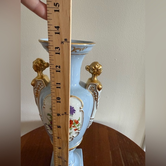 Vintage ST REGIS Blue Porecelain Vase 13.5" Hand Painted Flower Gold Busts - Picture 6 of 8